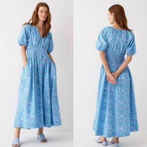 J. crew Provence smocked-waist midi dress in marigold blooms cotton poplin S